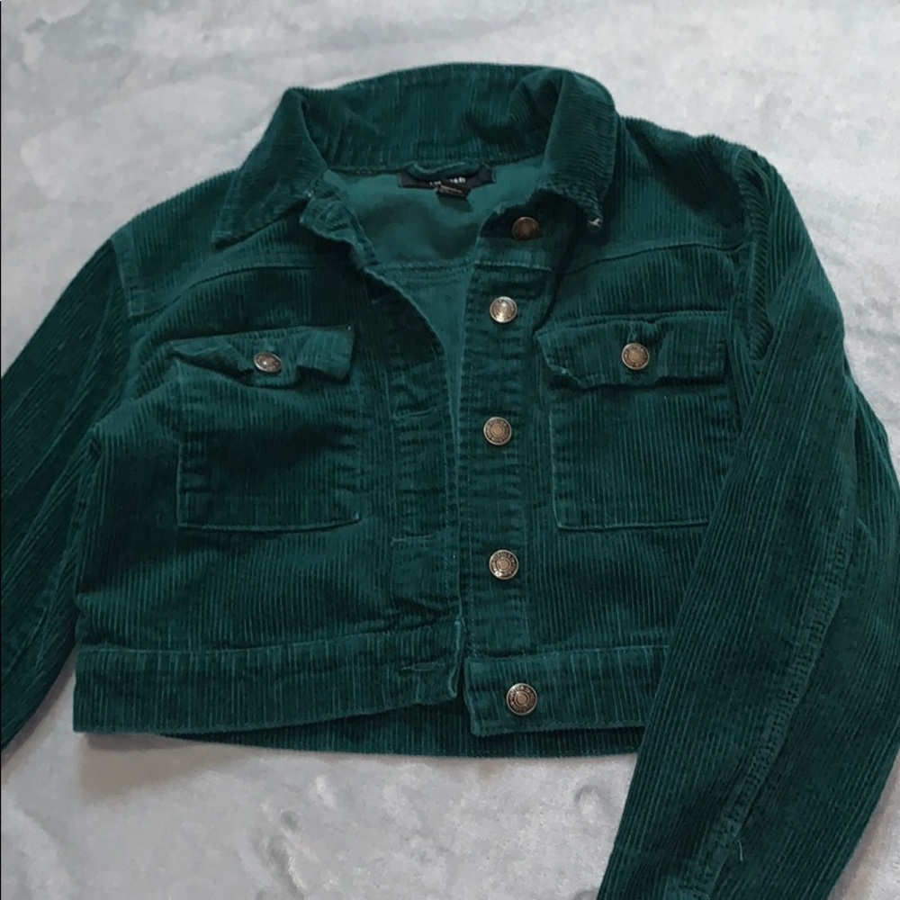 Emerald Green Corduroy Cropped Jacket